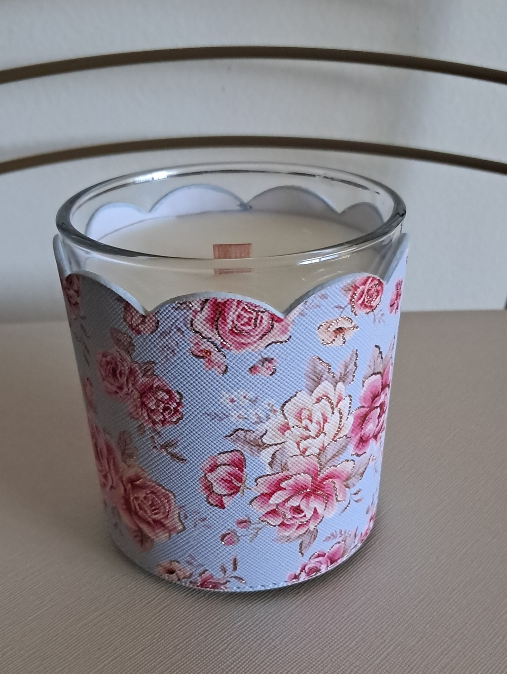Pink Floral Wood-Wick Decorative Glass Candle